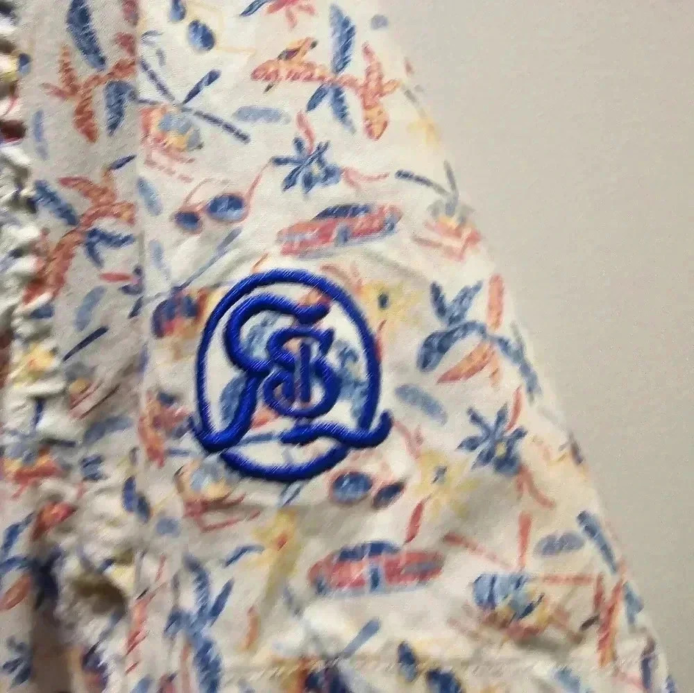 Peter Millar Summer Men's Small Helicopter Palm Tree Print Short Sleeve Button - Picture 3 of 8